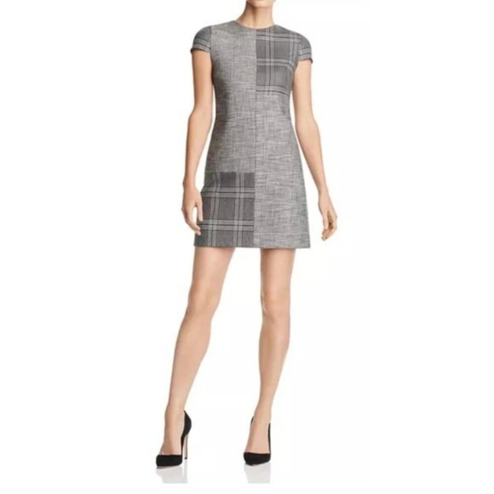 Alice + Olivia Coley Gray Mixed Check Houndstooth Sparkle Mini Dress, Size 8